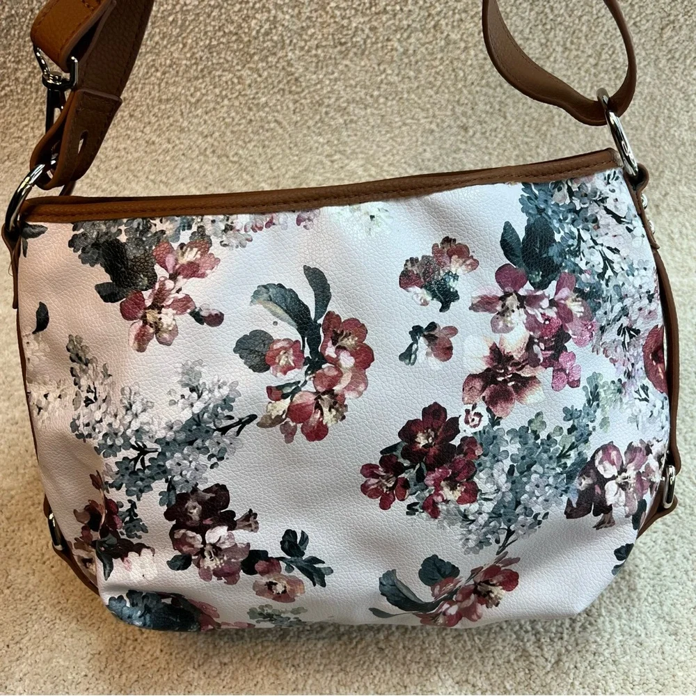 Rosetti Convertible Hobo Crossbody Bag Purse Brown Pink Floral